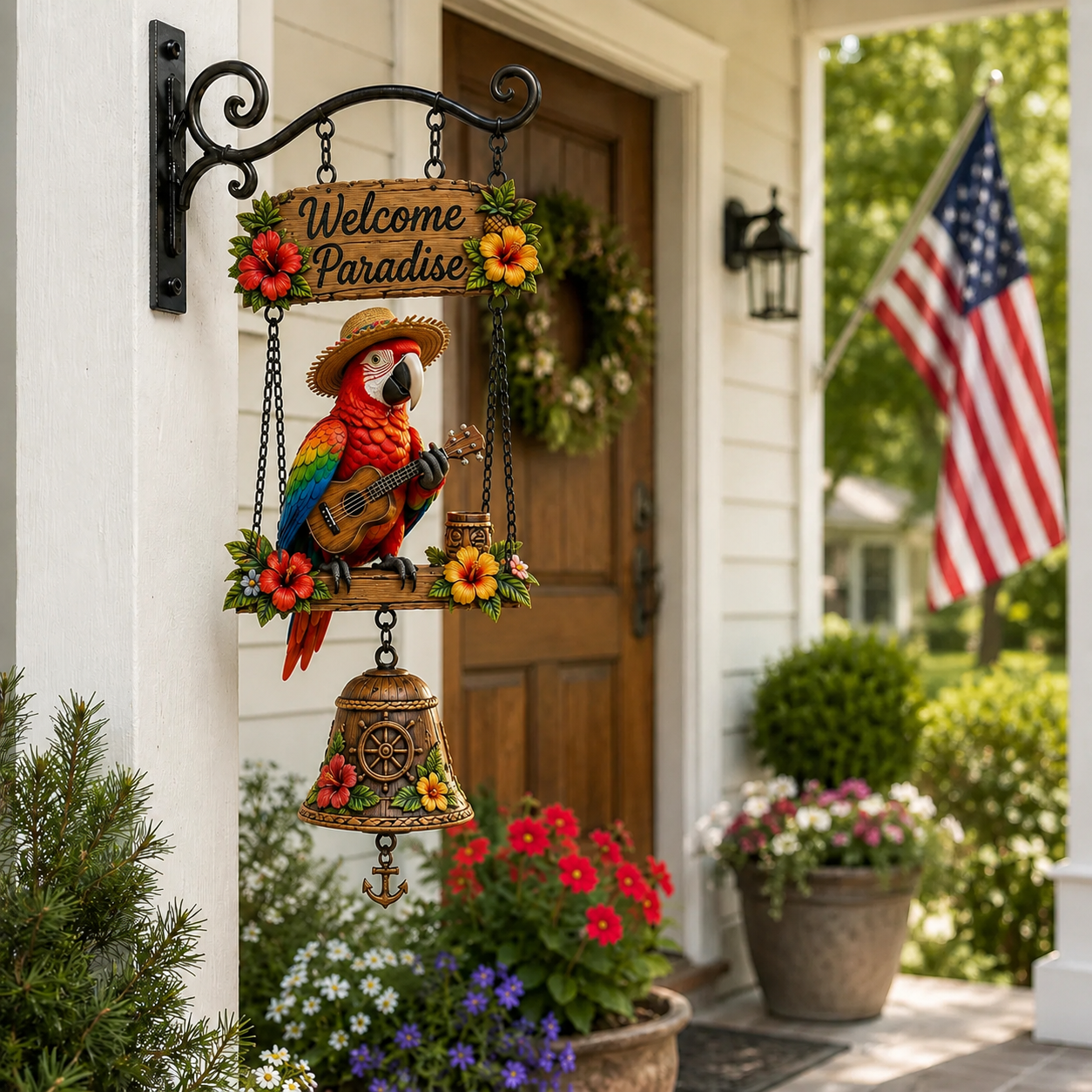 🦜 Tropical Parrot Welcome Bell Outdoor Decoration