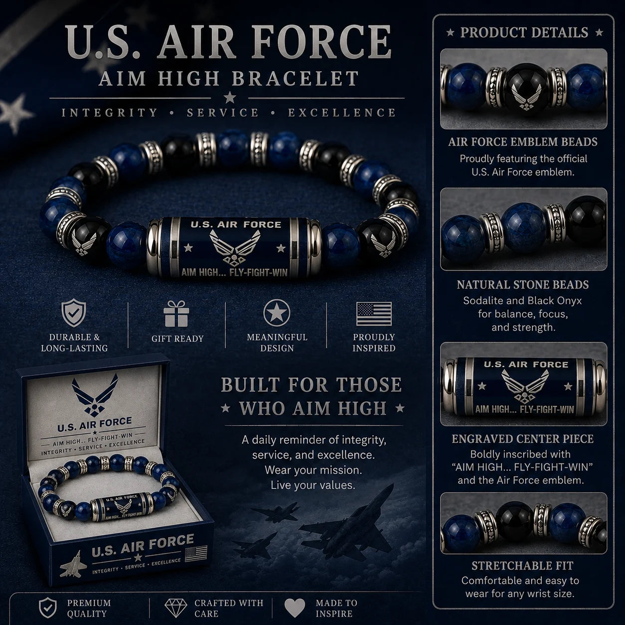 ✈️Last Day Promo: 49% OFF 🎖️ - U.S. Air Force Aim High Fly-Fight-Win Tribute Beaded Bracelet -🔥Buy 2 Get 1 Free