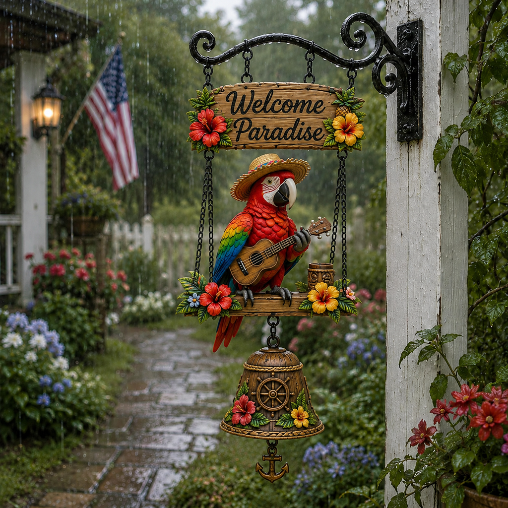 🦜 Tropical Parrot Welcome Bell Outdoor Decoration