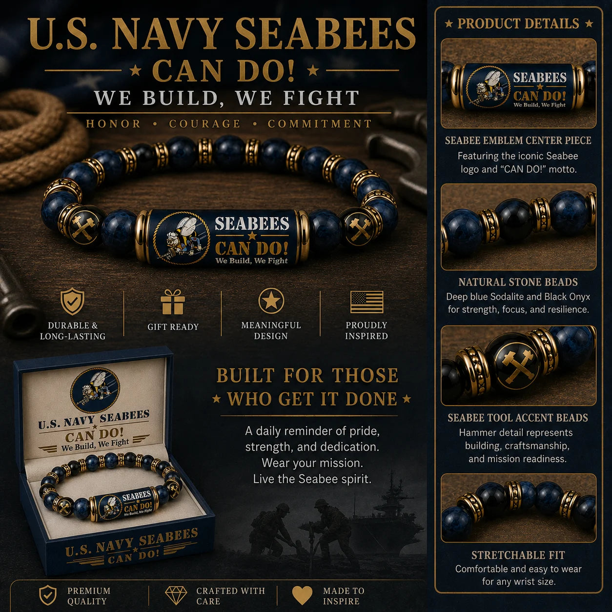 ⚓Last Day Promo: 49% OFF - 🐝U.S. Navy Seabees Can Do! Tribute Beaded Bracelet - 🔥Buy 2 Get 1 Free& ✈️Free Shipping Today!