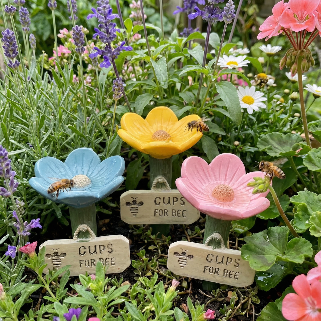 Flower-Shaped Ceramic Bee Watering Station (Random Color)